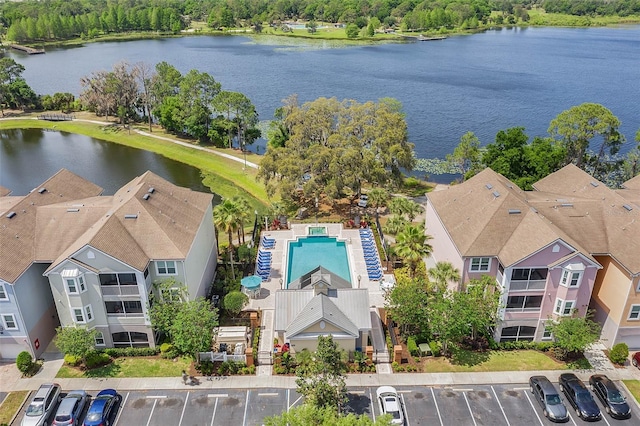 drone / aerial view featuring a water view