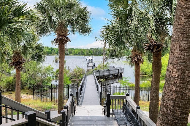 dock area featuring a water view