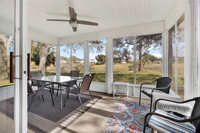 sunroom with plenty of natural light and ceiling fan