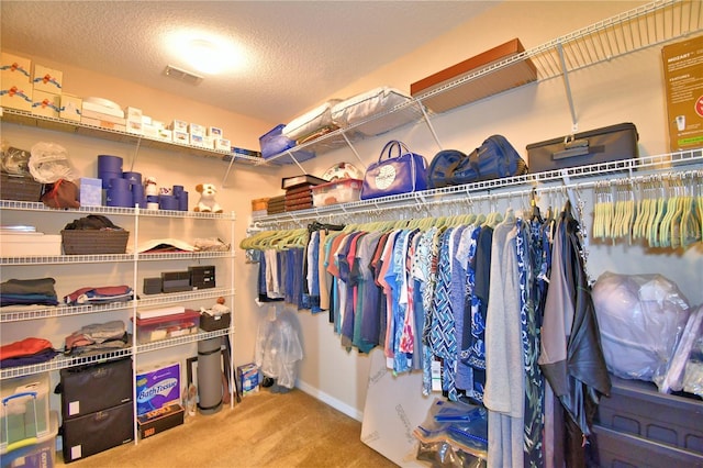 walk in closet with carpet floors