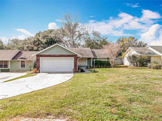 ranch-style house with a garage and a front yard