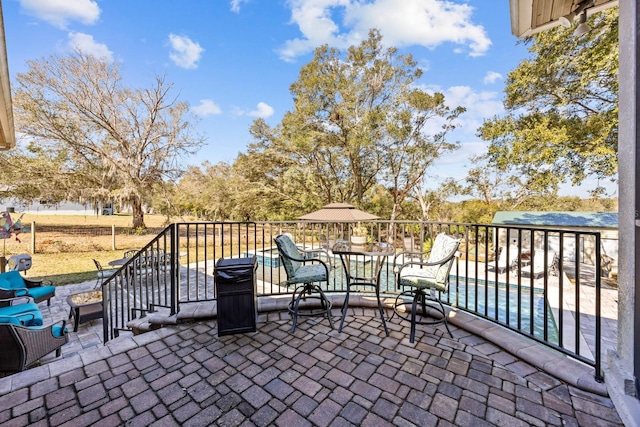 view of patio / terrace with a fenced in pool