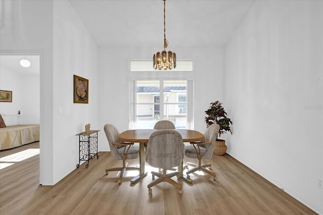 dining room featuring an inviting chandelier and light hardwood / wood-style floors