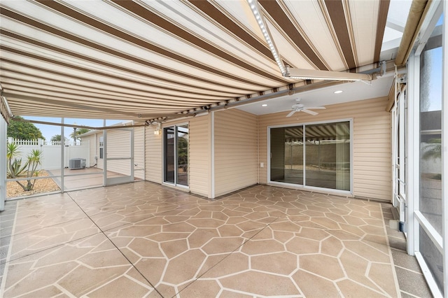 view of patio / terrace with central AC and ceiling fan