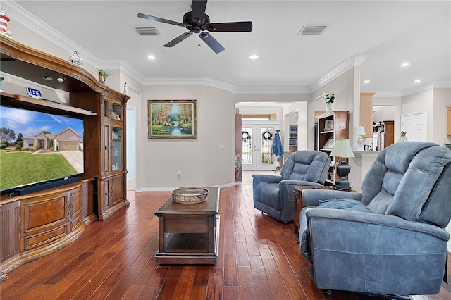 13914 SE 96th Cir, Summerfield, FL 34491 - living room featuring crown molding and dark hardwood / wood-style flooring