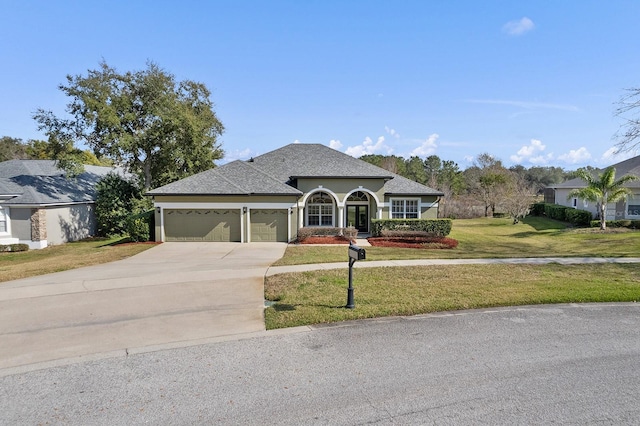 view of front of home featuring a garage and a front yard