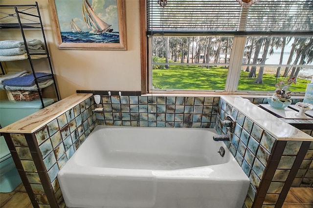 bathroom with plenty of natural light and a tub to relax in