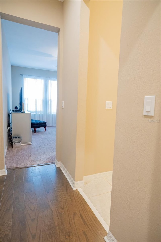 hallway with hardwood / wood-style flooring