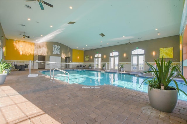 view of swimming pool with ceiling fan