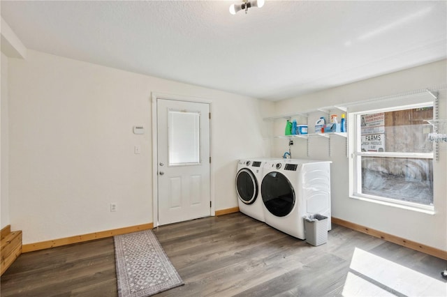 washroom featuring independent washer and dryer and wood-type flooring