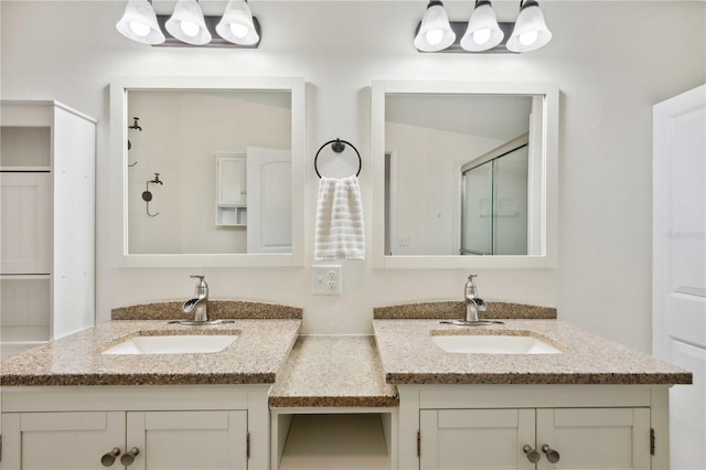 bathroom featuring vanity and walk in shower