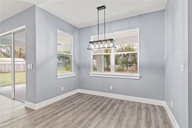 unfurnished dining area with light hardwood / wood-style floors