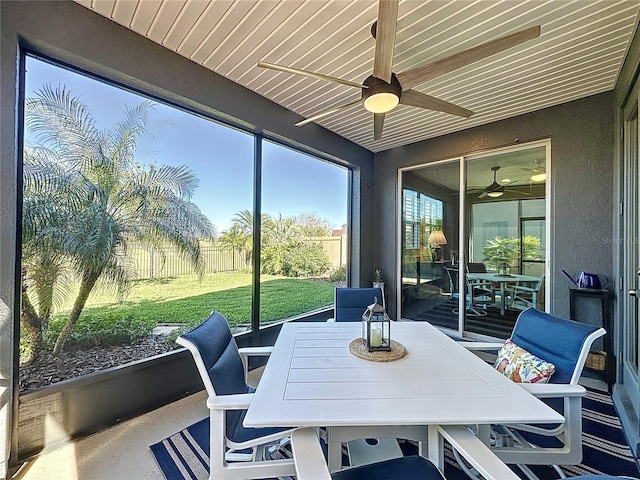 sunroom / solarium with ceiling fan