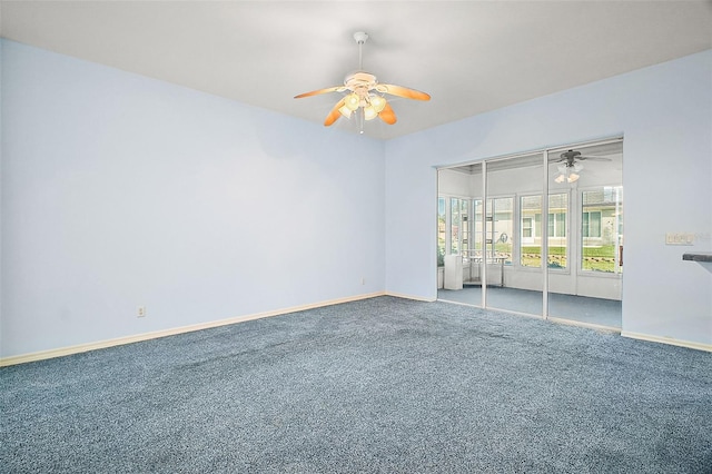 unfurnished room featuring carpet floors and ceiling fan