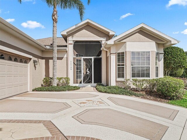 exterior space with a garage