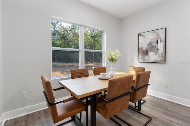 dining space featuring baseboards and wood finished floors