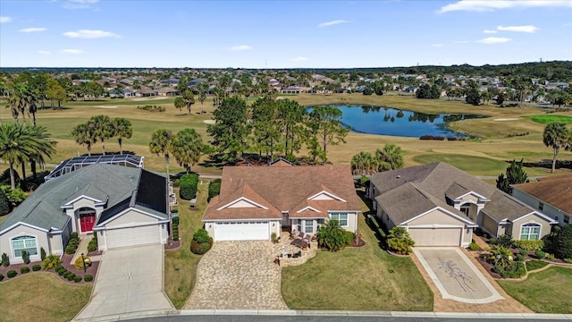 aerial view with a water view