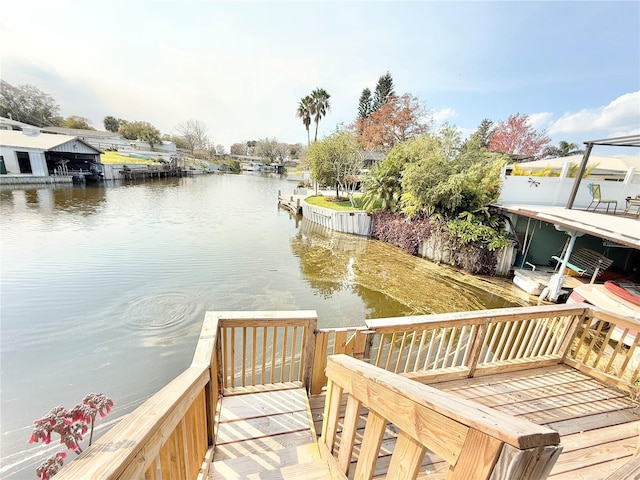 dock area with a water view