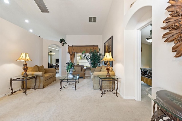 living room with light carpet