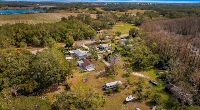 aerial view featuring a water view and a rural view