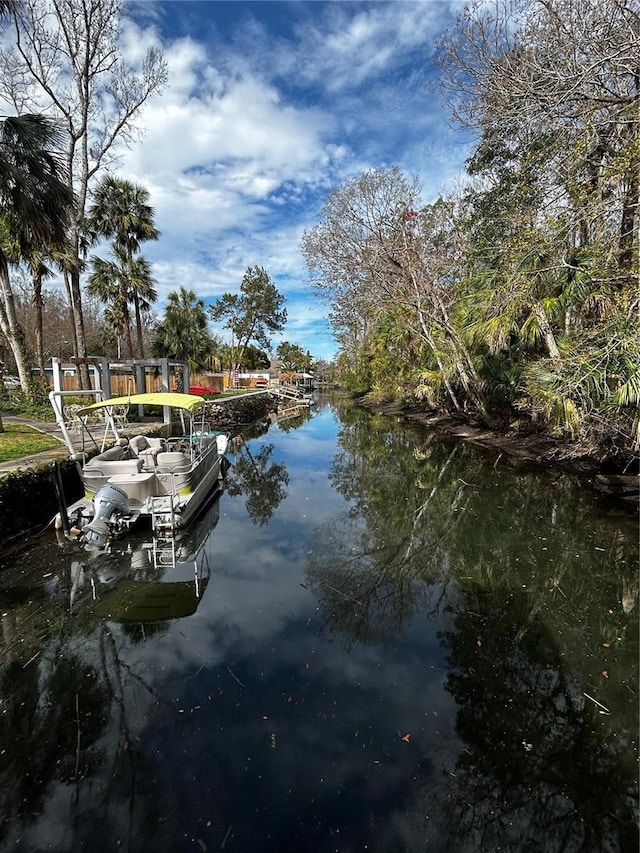 view of dock with a water view