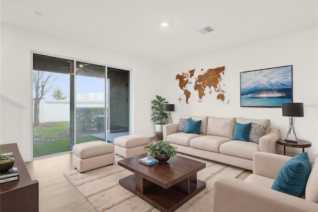 living room featuring light hardwood / wood-style flooring