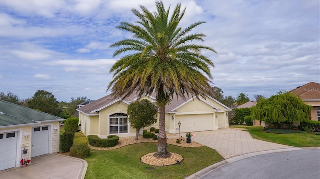 view of front facade featuring a garage and a front yard