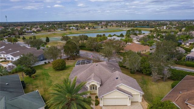 aerial view with a water view