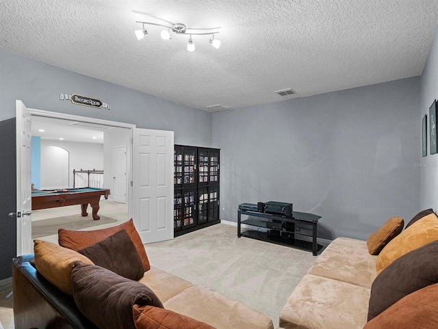 887 Daisy Hill Ct, Apopka, FL 32712 - living room with light colored carpet, a textured ceiling, and billiards