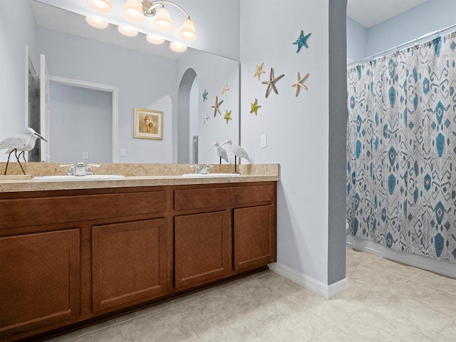 887 Daisy Hill Ct, Apopka, FL 32712 - bathroom featuring tile patterned flooring, vanity, and a shower with curtain