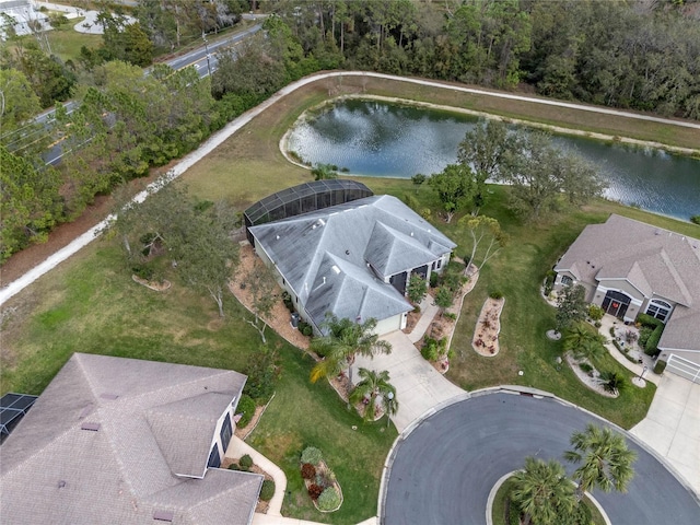 bird's eye view featuring a water view