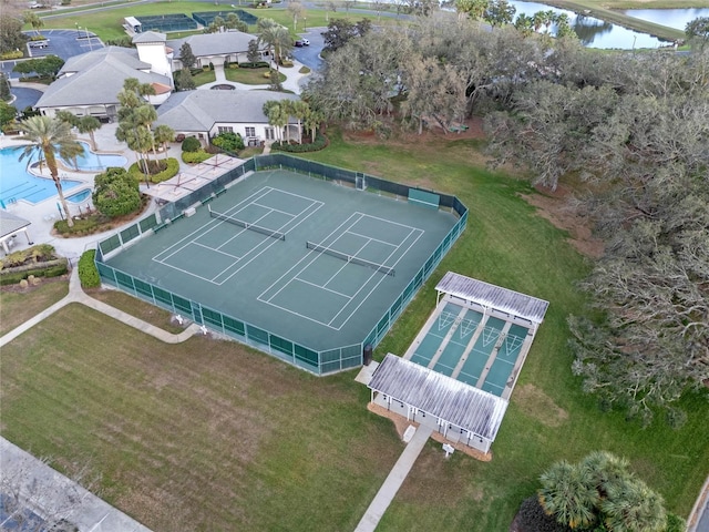 aerial view featuring a water view