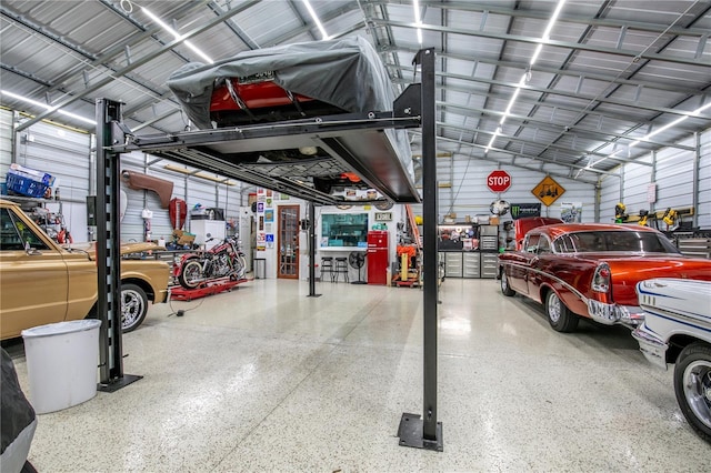 garage with metal wall