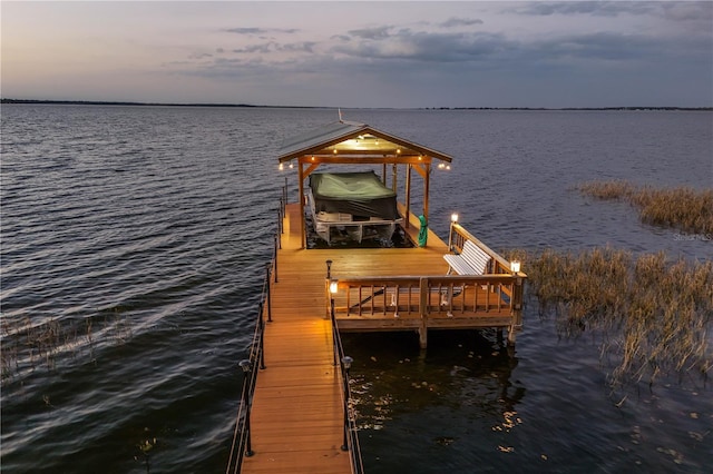 view of dock featuring a water view