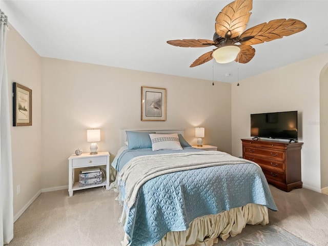 bedroom featuring ceiling fan and carpet flooring