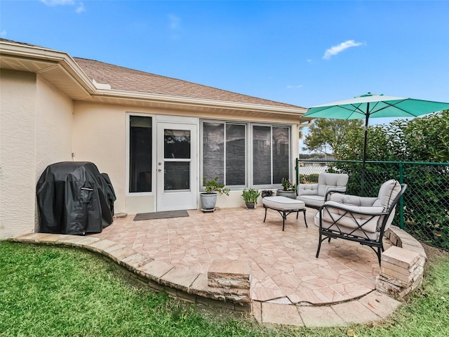 view of patio / terrace featuring area for grilling and an outdoor living space