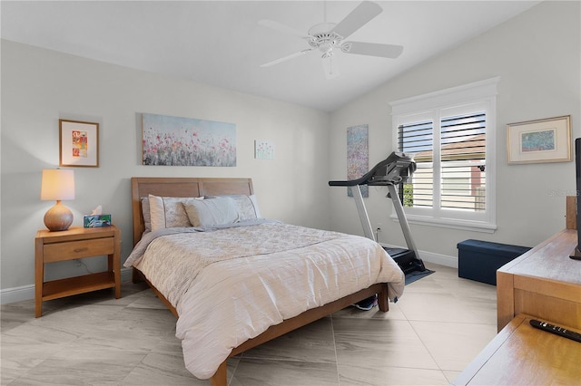 bedroom with lofted ceiling and ceiling fan