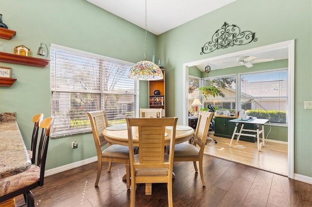 dining room featuring ceiling fan and hardwood / wood-style floors