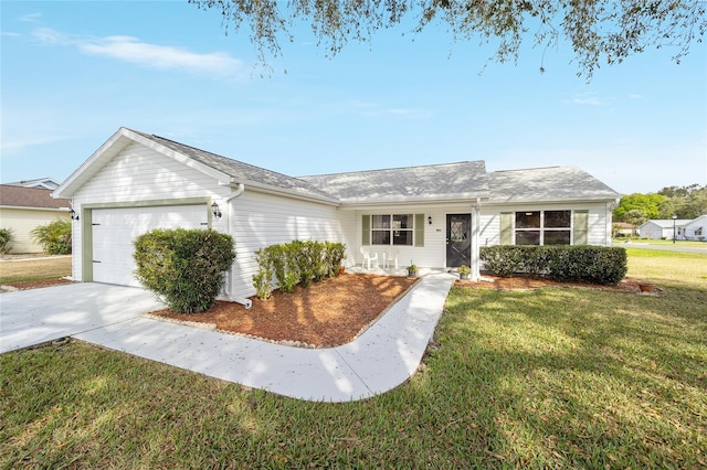single story home featuring a garage and a front lawn