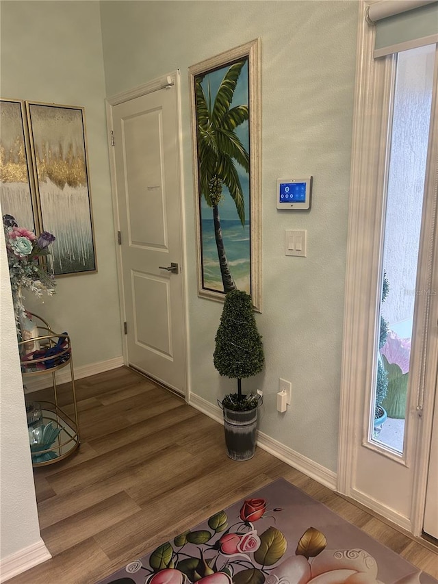 6576 Merrill Ln, The Villages, FL 34762 - doorway with baseboards and wood finished floors
