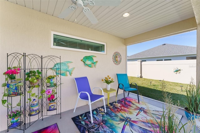 6576 Merrill Ln, The Villages, FL 34762 - view of patio / terrace featuring ceiling fan and fence