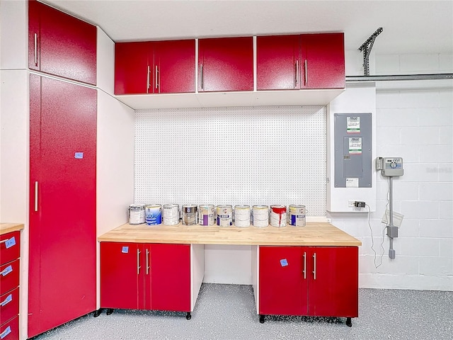 kitchen with wooden counters and electric panel