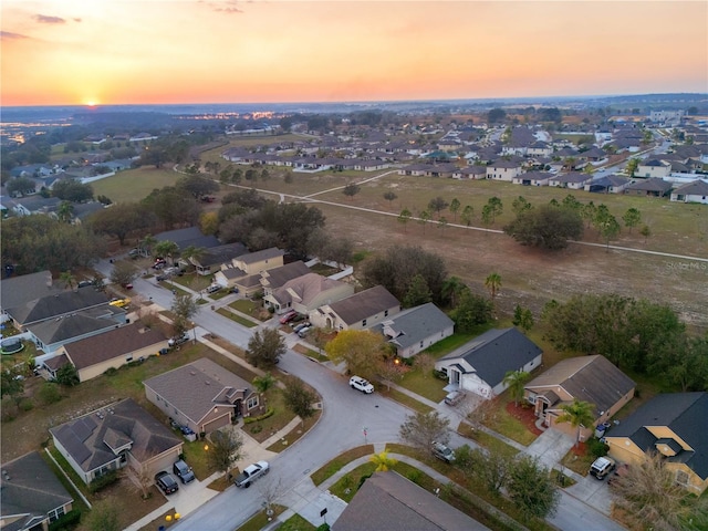 view of aerial view at dusk