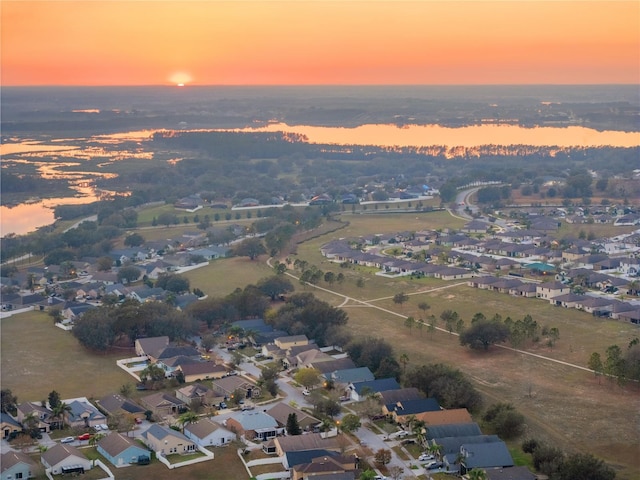 view of aerial view at dusk