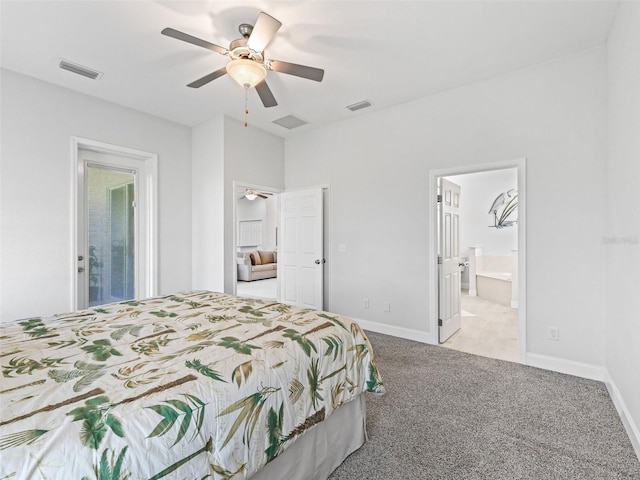 bedroom featuring visible vents, baseboards, and carpet flooring