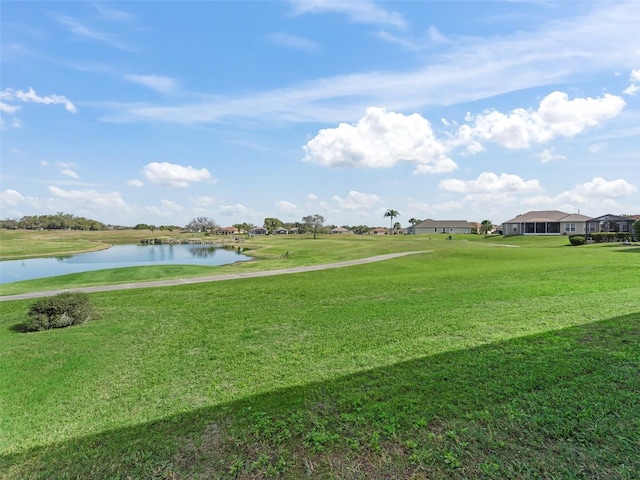 view of community featuring a yard and a water view