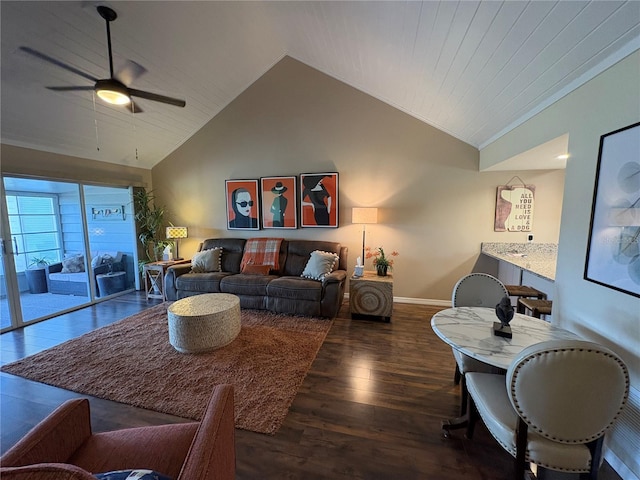 1152 Villa Ln Unit 104, Apopka, FL 32712 - living room featuring high vaulted ceiling, dark hardwood / wood-style floors, and ceiling fan