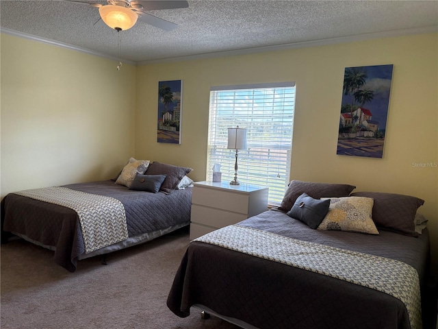 1152 Villa Ln Unit 104, Apopka, FL 32712 - bedroom with crown molding, carpet floors, ceiling fan, and a textured ceiling