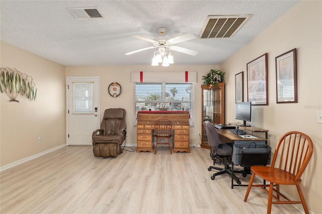 8373 SE 177th Bartram Loop, The Villages, FL 32162 - office area with ceiling fan, a textured ceiling, and light hardwood / wood-style floors