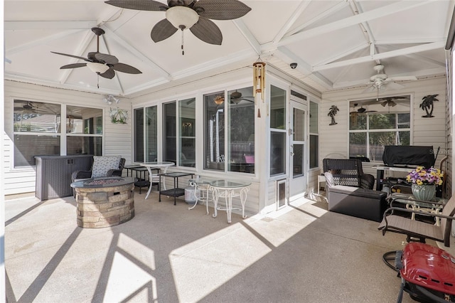 8373 SE 177th Bartram Loop, The Villages, FL 32162 - sunroom featuring lofted ceiling with beams and ceiling fan